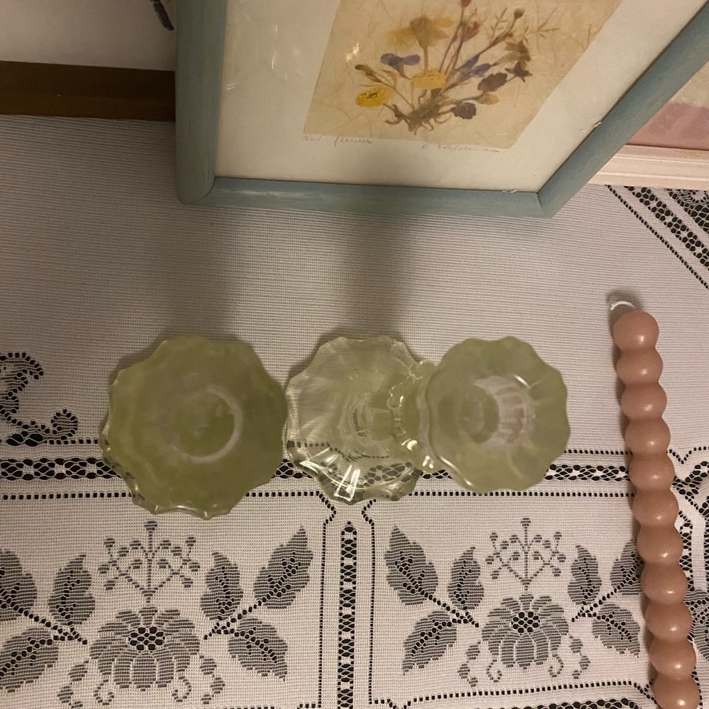 *EUC* Retro Heavy Glass Candle Holders - Soft Clear Yellow - Picture 4 of 6